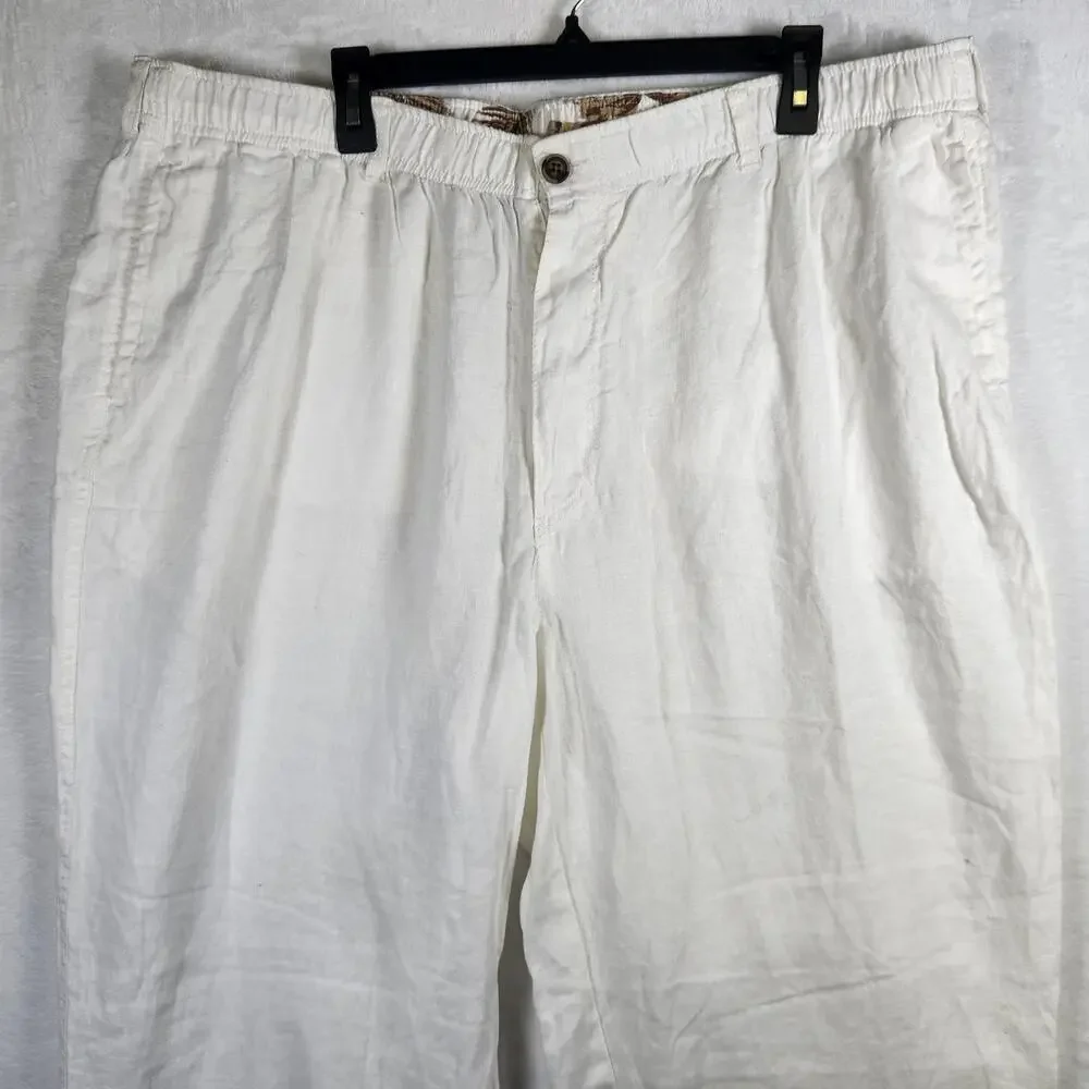 28 Palms 100% Linen Pants‎ Drawstring Waist Casual Summer Beach White XXL 34